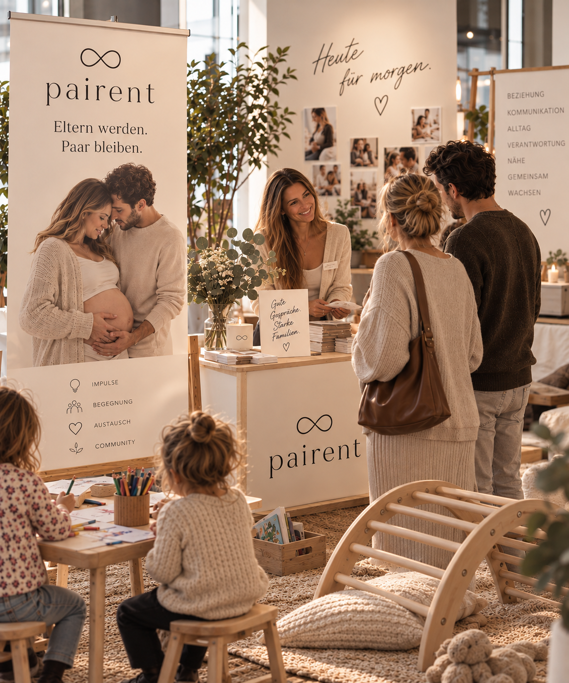 PAIRENT Messestand mit Roll-up und Besuchern