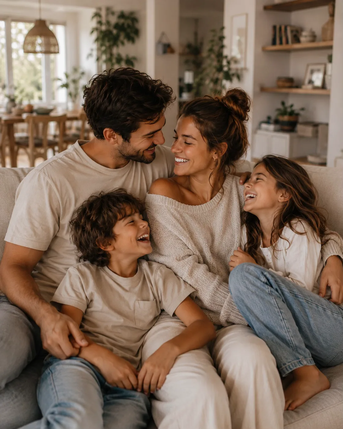 Eine Familie in einem verbundenen Moment auf dem Sofa